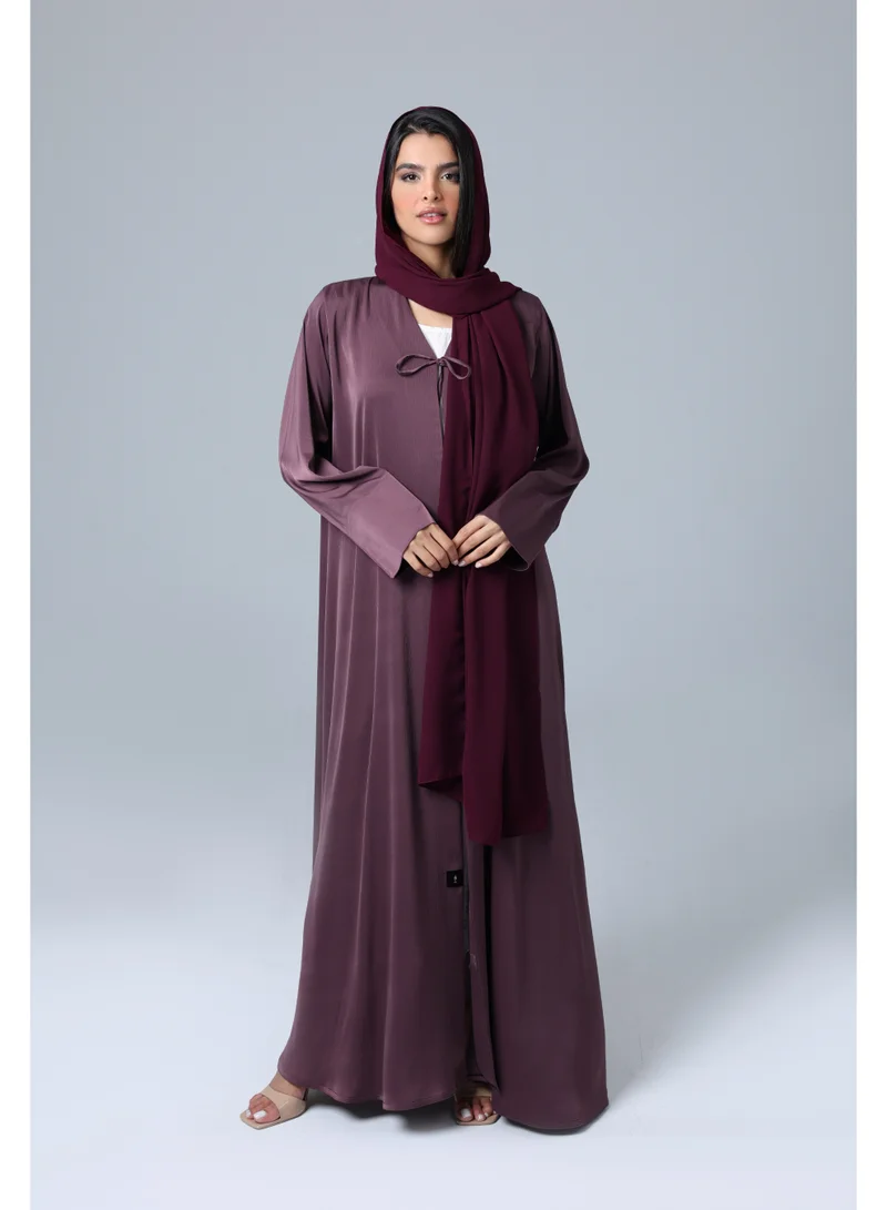 IKKXA Open Front Tie Shimmer Fabric Abaya ABY1162 Purple